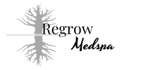 Logo for Regrow Medspa: a tree and its reflection, with the name of the business next to the tree.