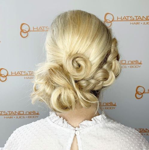 Hair up on blonde hair from hatstand nelly aberdeen