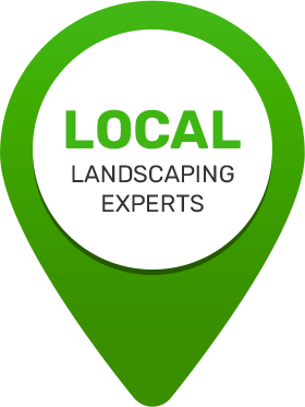 A green pin with the words `` local landscaping experts '' on it.