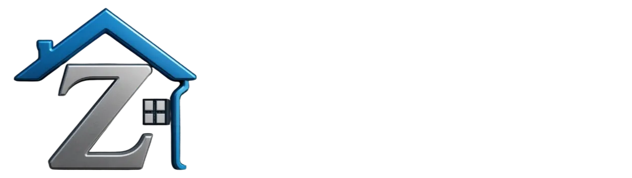 Logo of a blue roof over a silver 