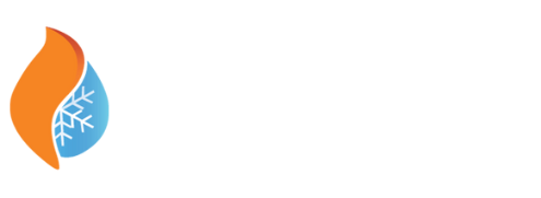 Orange flame shape next to a blue water droplet with a snowflake, possibly for heating and cooling services.