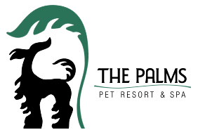 A logo for the palms pet resort and spa