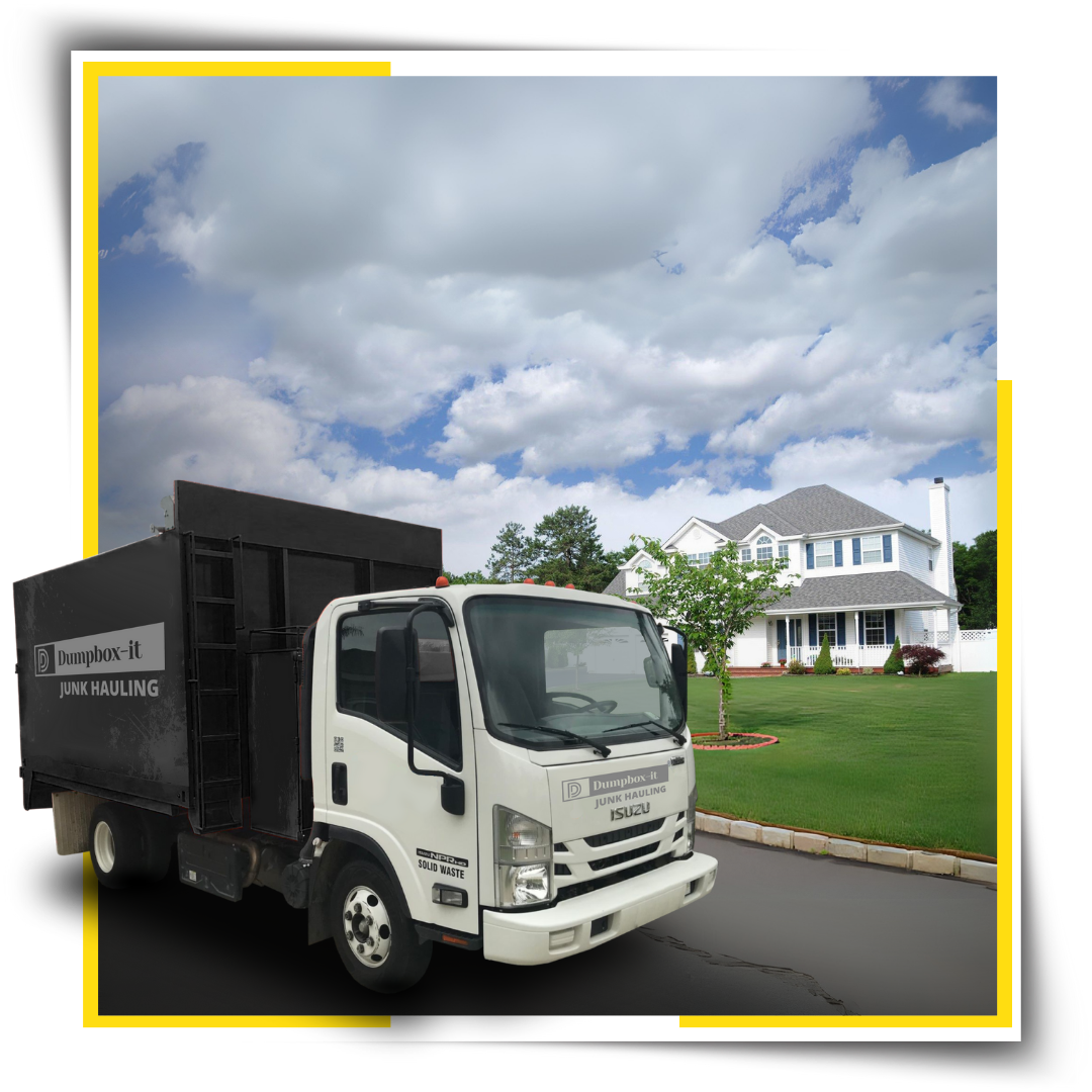 A dumpbox-it truck parked on the road