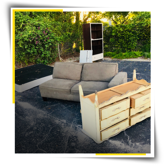 A pile of discarded furniture