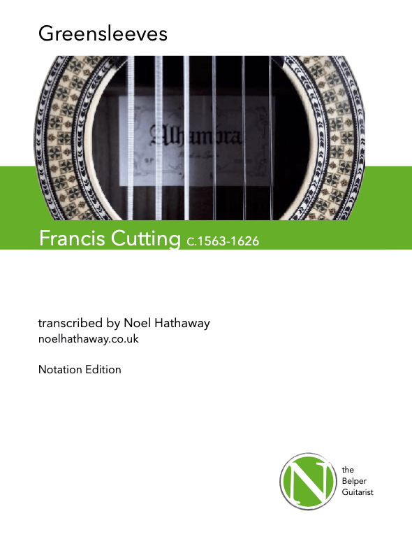 Sheet Music for Guitar: Greensleeves, Francis Cutting (1563-1626).