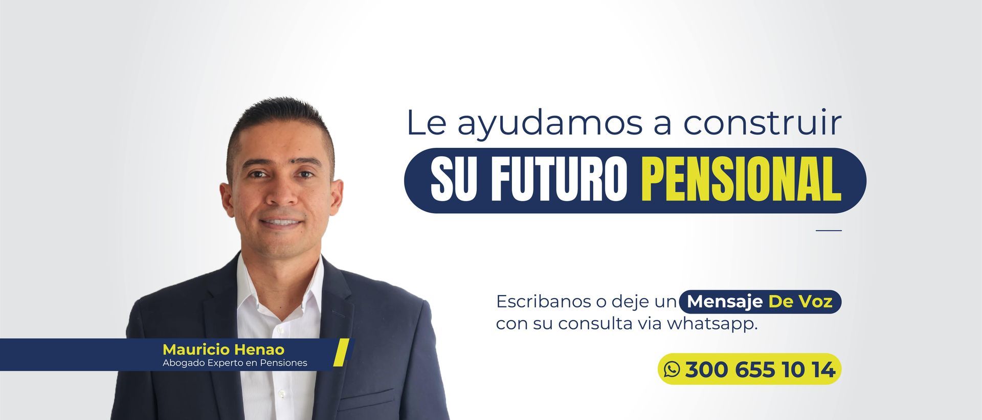 Un hombre con traje está parado frente a un cartel que dice su futuro pensional