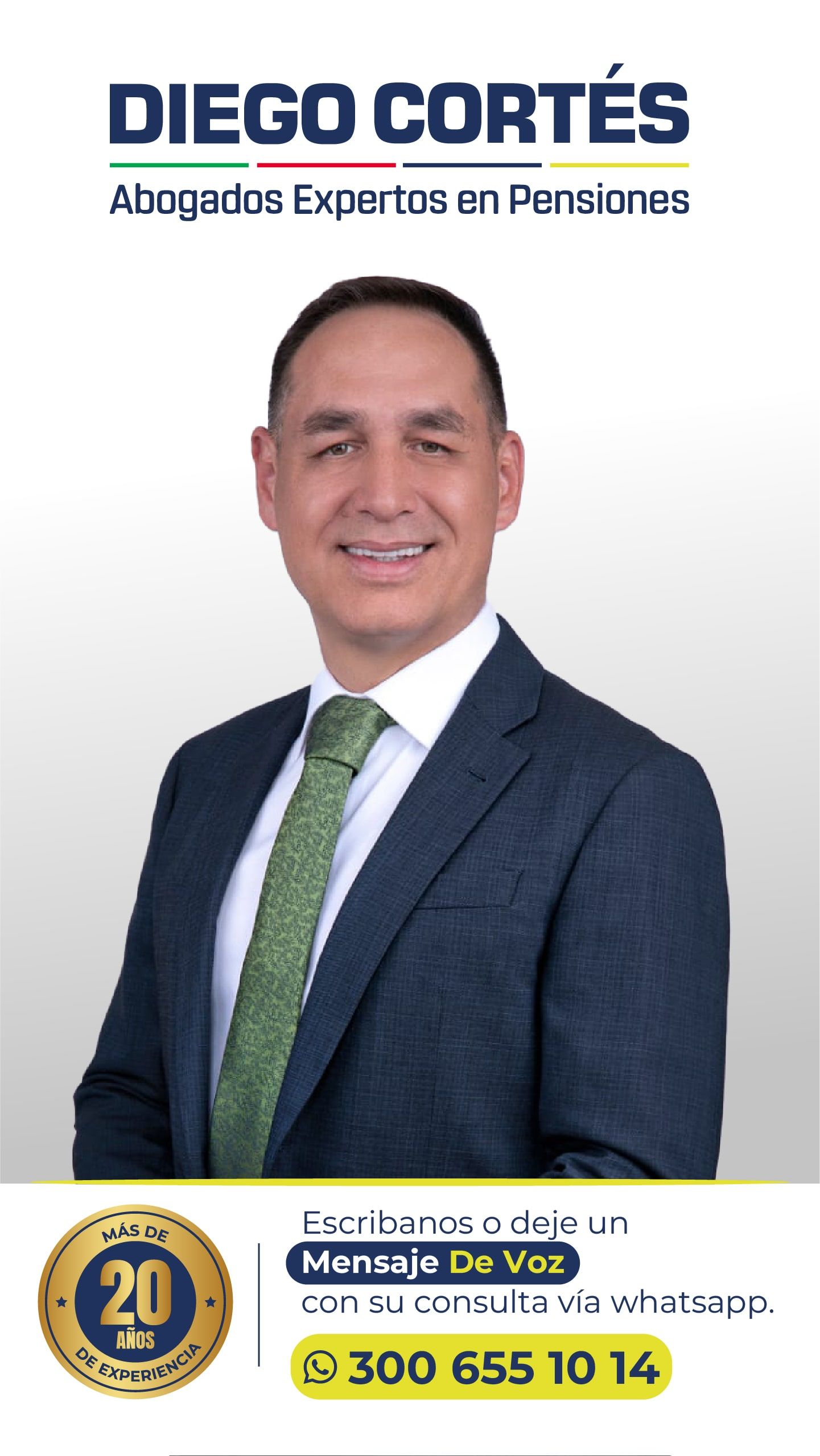 Un hombre con traje y corbata hace publicidad de Diego Cortes.