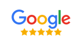 Google logo with five gold stars, indicating excellent reviews.