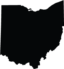A black silhouette of the state of ohio on a white background.