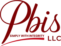 A logo for pbis llc simply with integrity