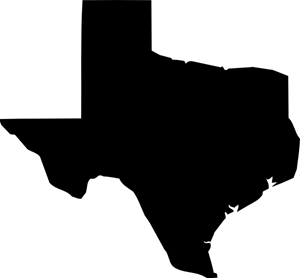 A black silhouette of the state of texas on a white background.