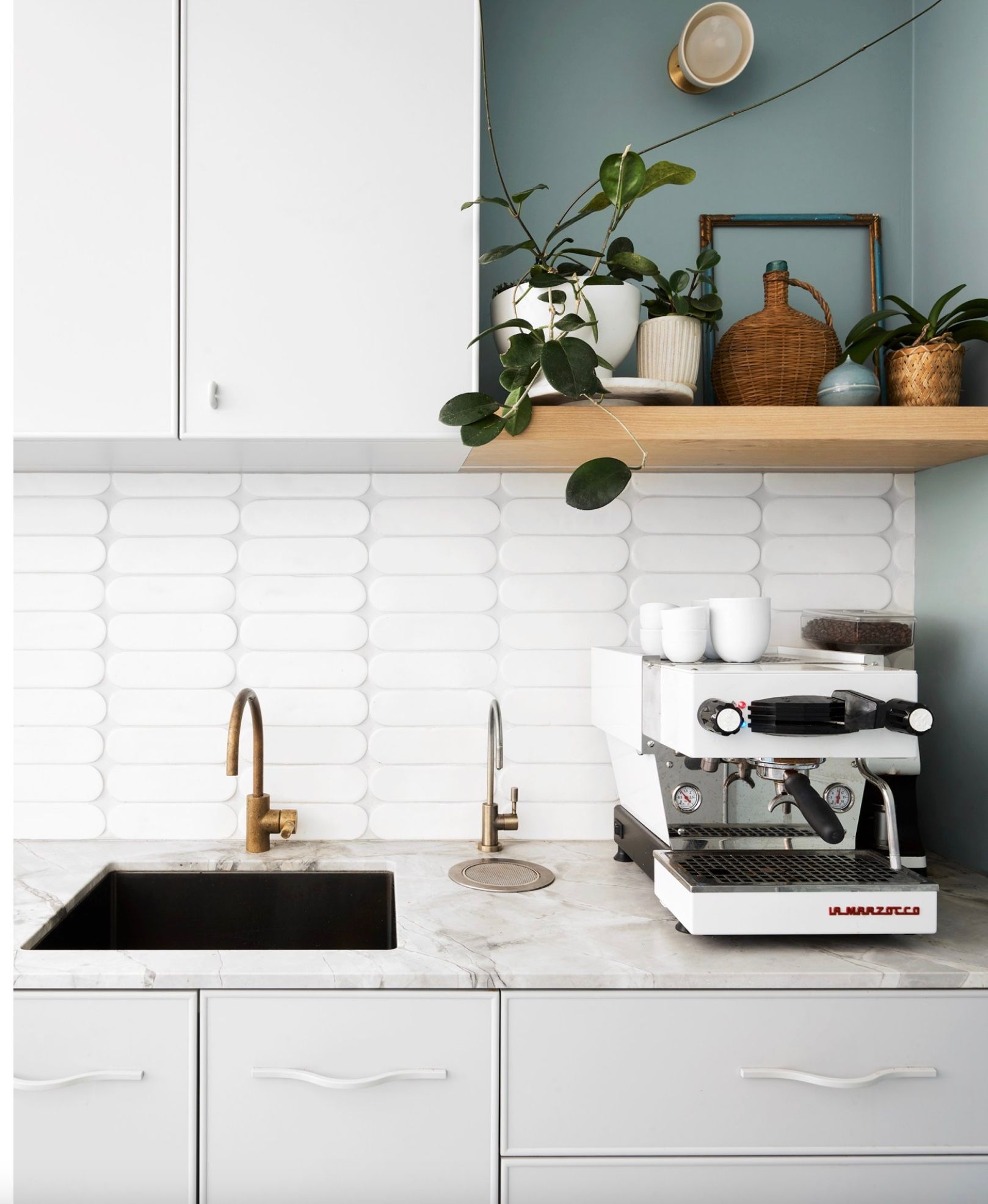 A White Kitchen with A Coffee Machine  — Lukas Joinery in Belmont, NSW