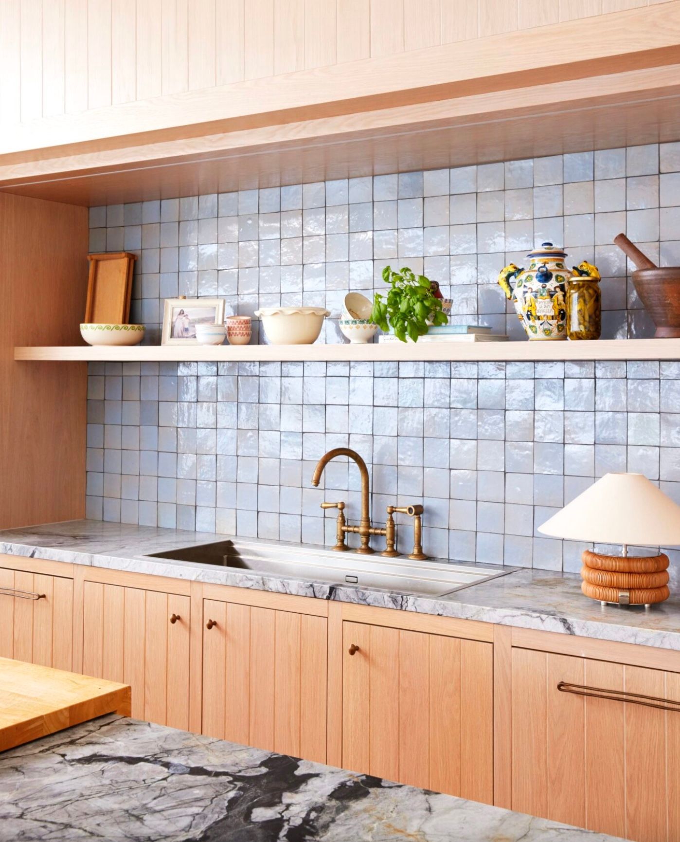 Light Wood Kitchen with Blue Tile Backsplash  — Lukas Joinery in Newcastle, NSW