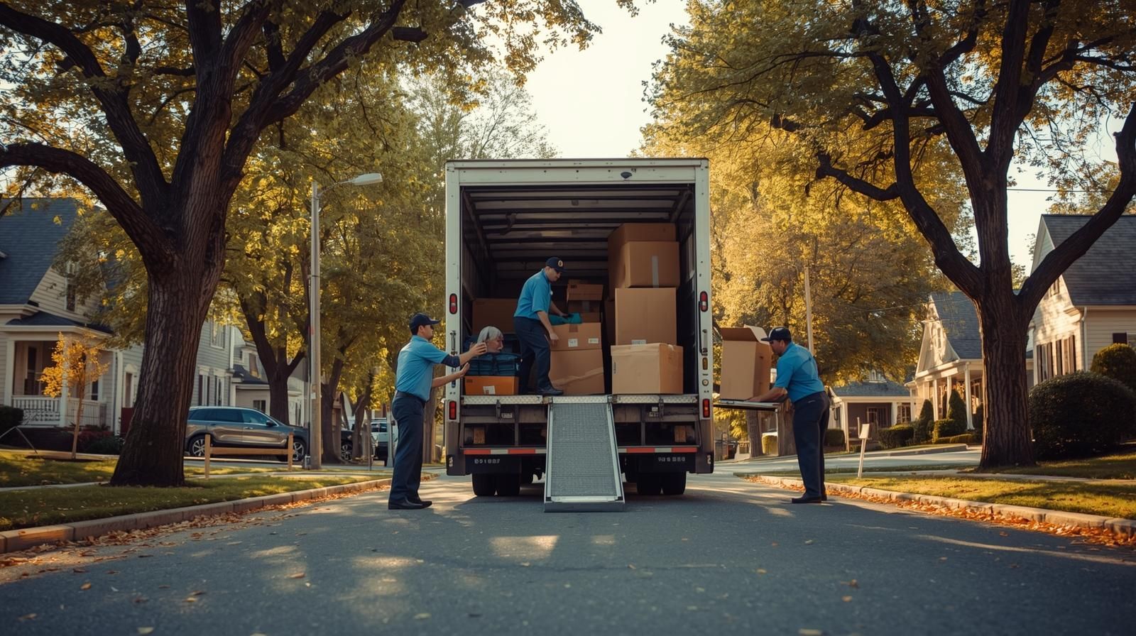 Local moving crew loading boxes into a moving truck in Sugarloaf, PA