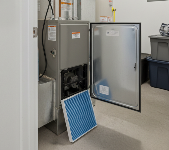 Person repairing an air conditioner unit outdoors, using tools.