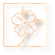 Golden outline of a flower with leaves inside a golden square on a white background.