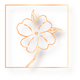 Golden outline of a flower with leaves inside a golden square on a white background.
