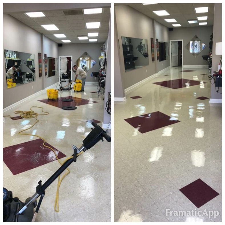 A before and after photo of a floor being cleaned