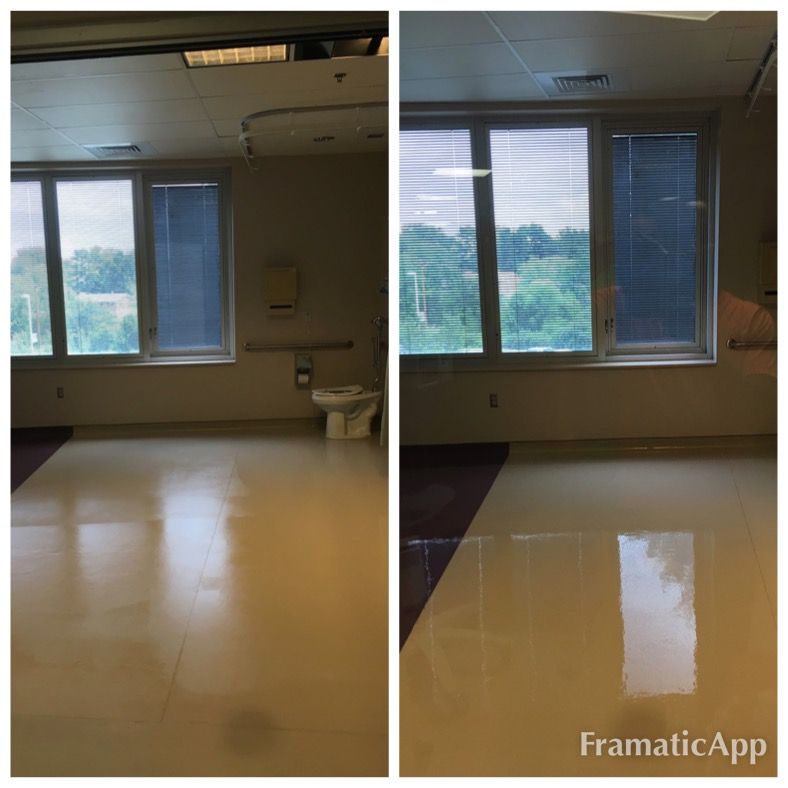 A before and after photo of a dirty and cleaned hospital room.