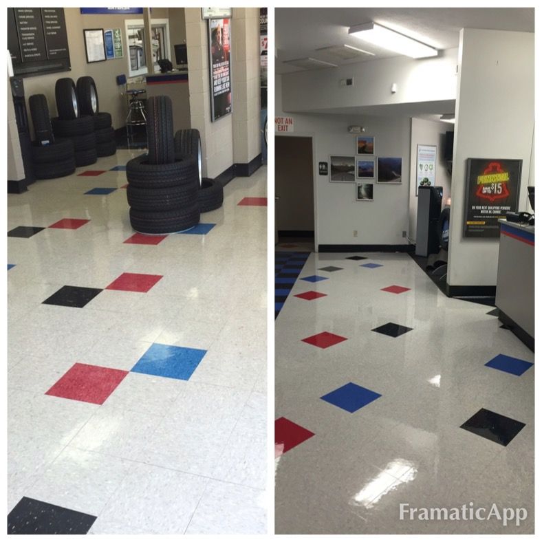 A before and after photo of a tire store.