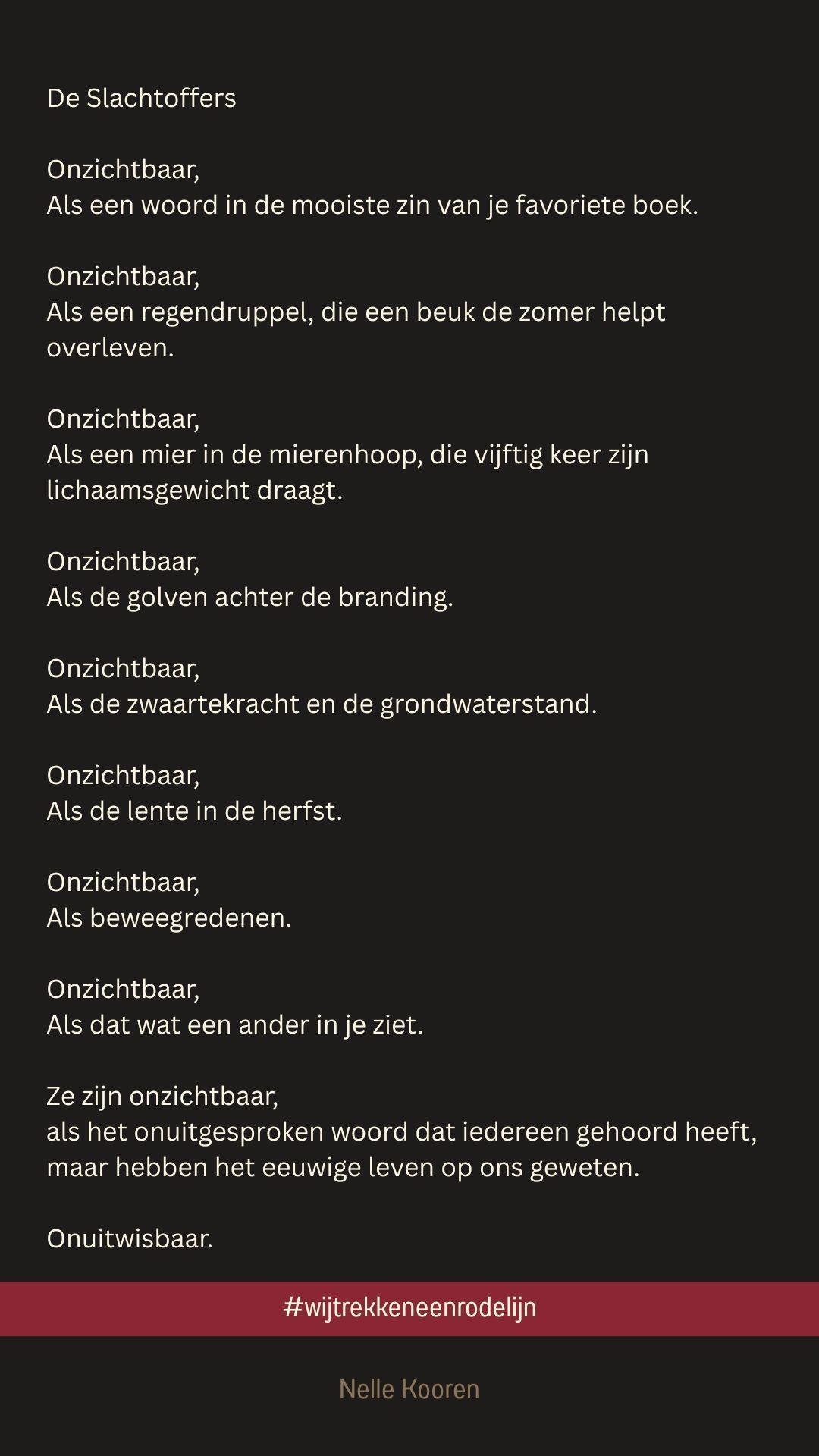 Tekstlijst op een donkere achtergrond; knoppen: 