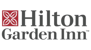 Hilton Garden Inn logo: Red square floral design next to