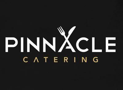 Logo for Pinnacle Catering on a black background: white text, gold 