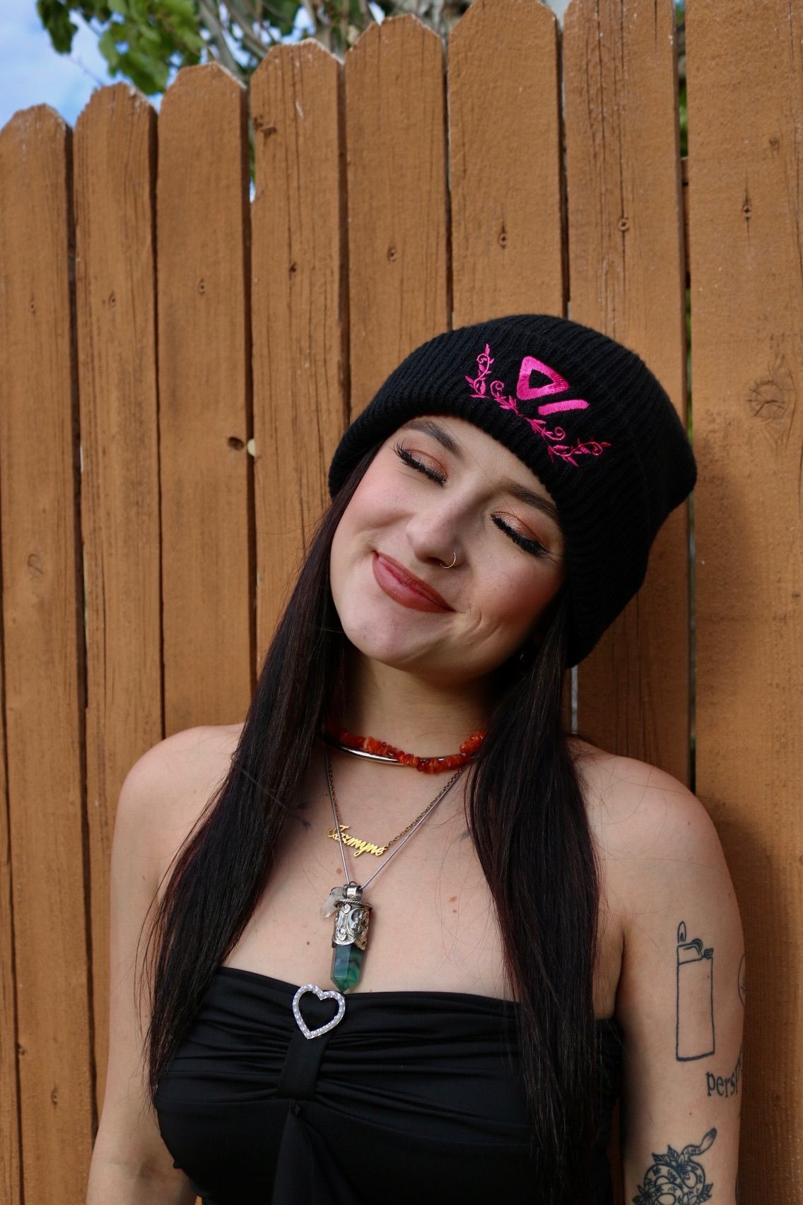 Bassurgence Emblem Beanie - Black With Pink Logo