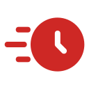Red clock with speed lines, indicating time passing quickly.