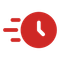 Red clock with speed lines, indicating time passing quickly.