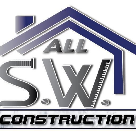 Logo for All S.W. Construction with a house outline above the company name. The letters "S.W." are stylized with a ruler and a nail.