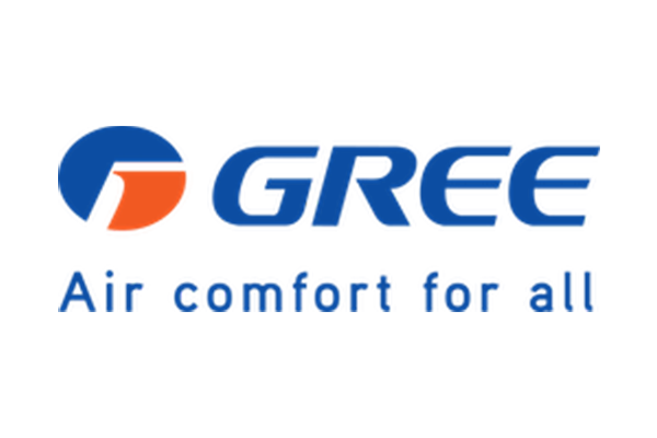 Gree logo featuring a blue and orange emblem next to the blue text