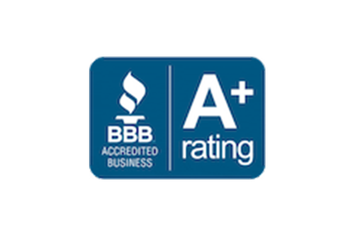 A blue rectangular badge featuring the white BBB torch logo and the text 
