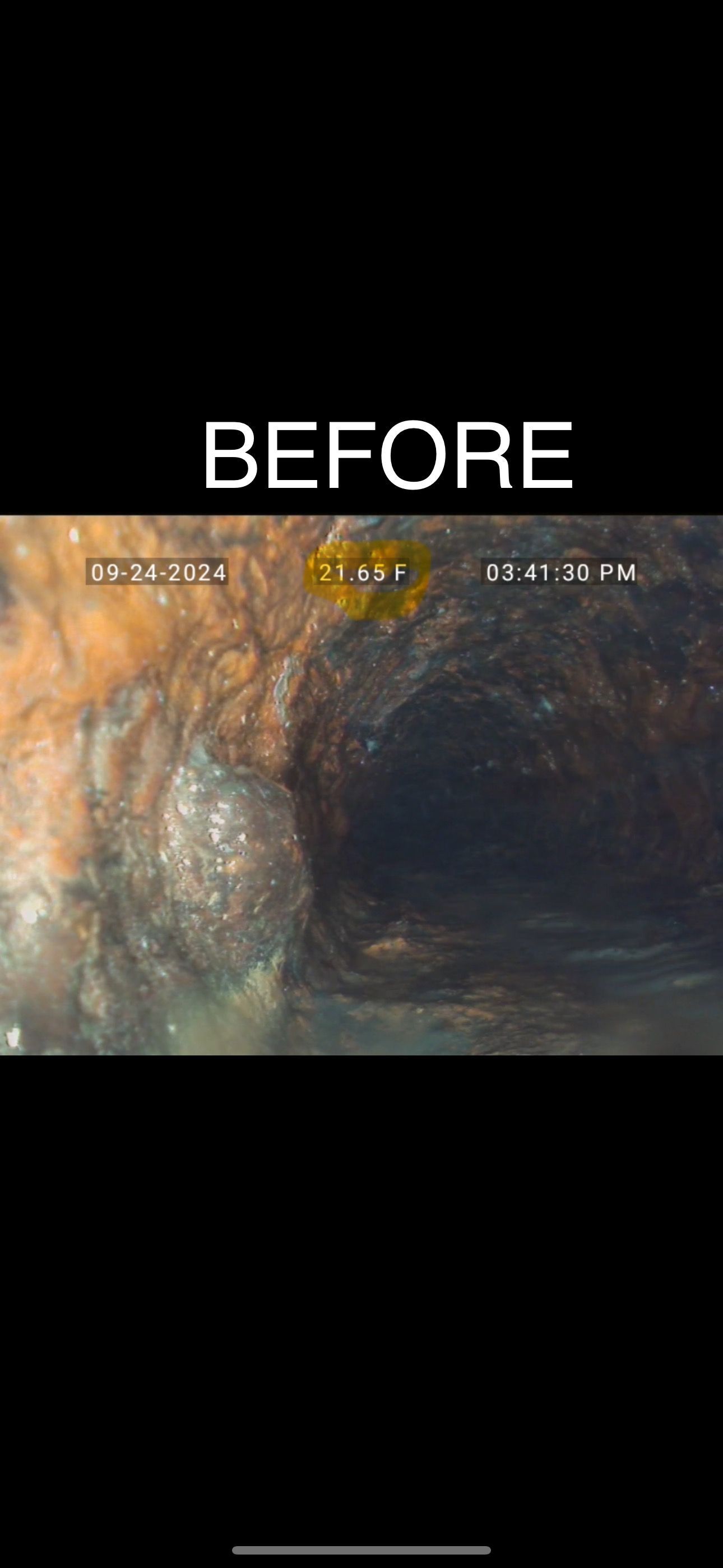A before and after picture of a drain being cleaned.