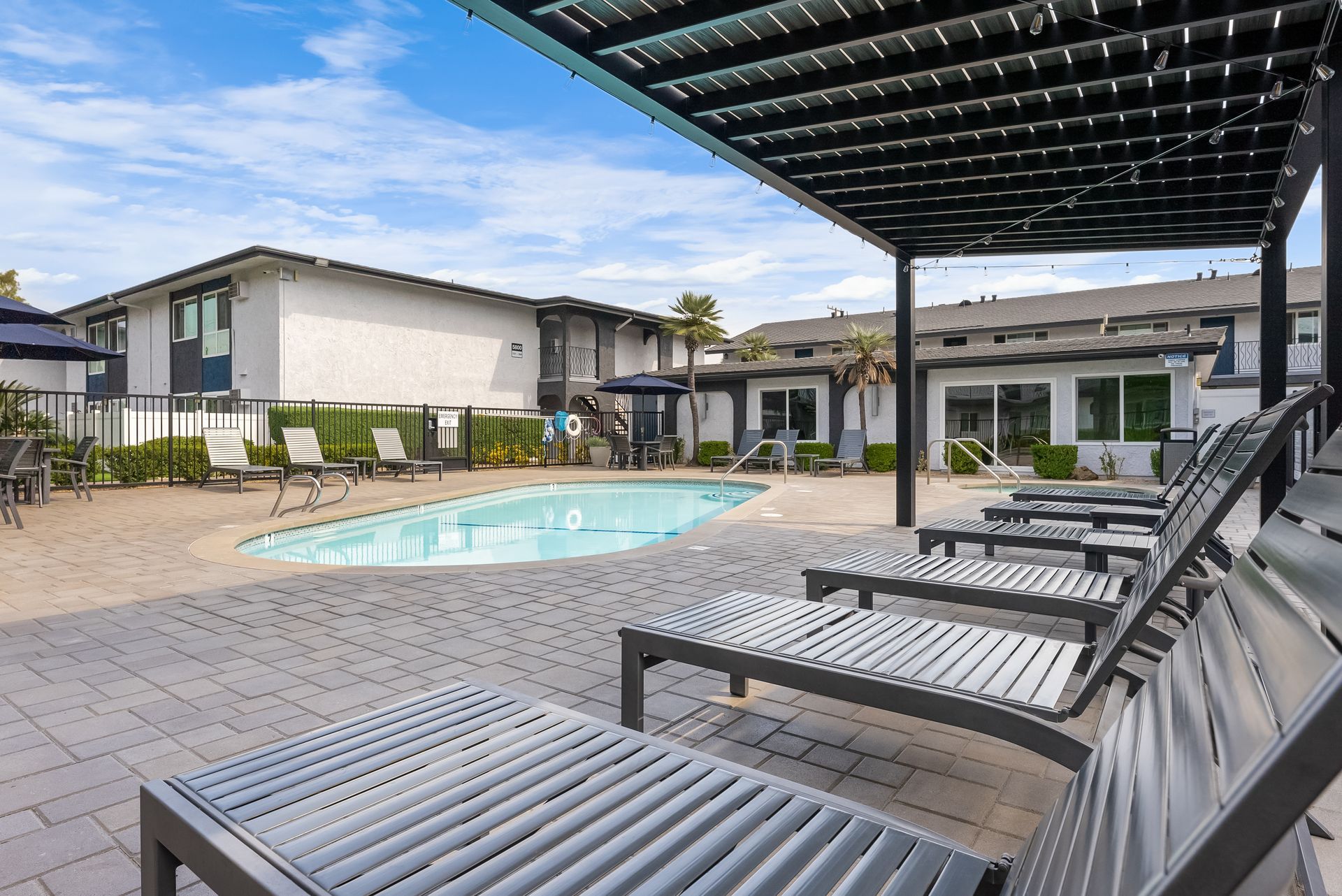 lounge chairs and pool