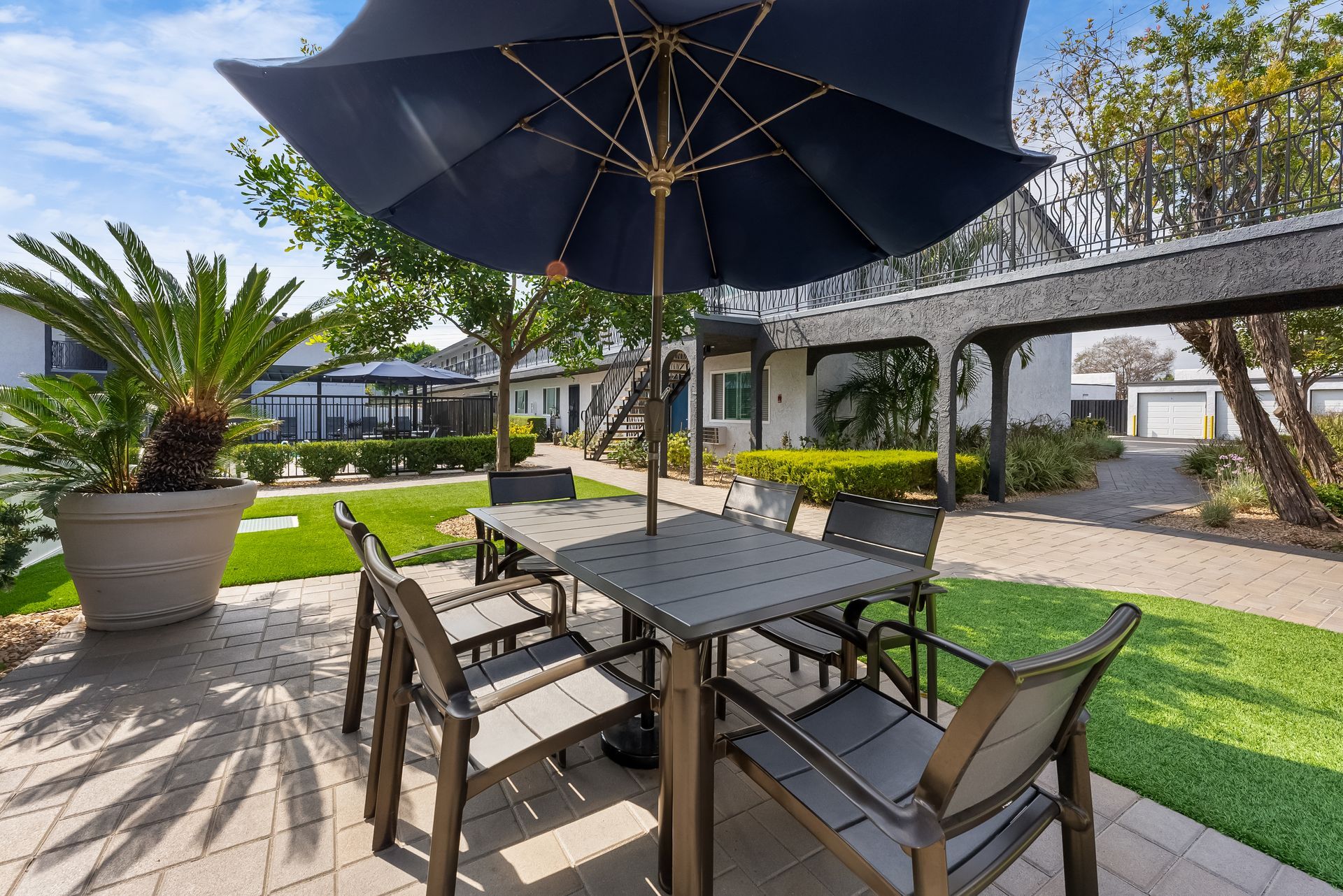 picnic table and umbrella