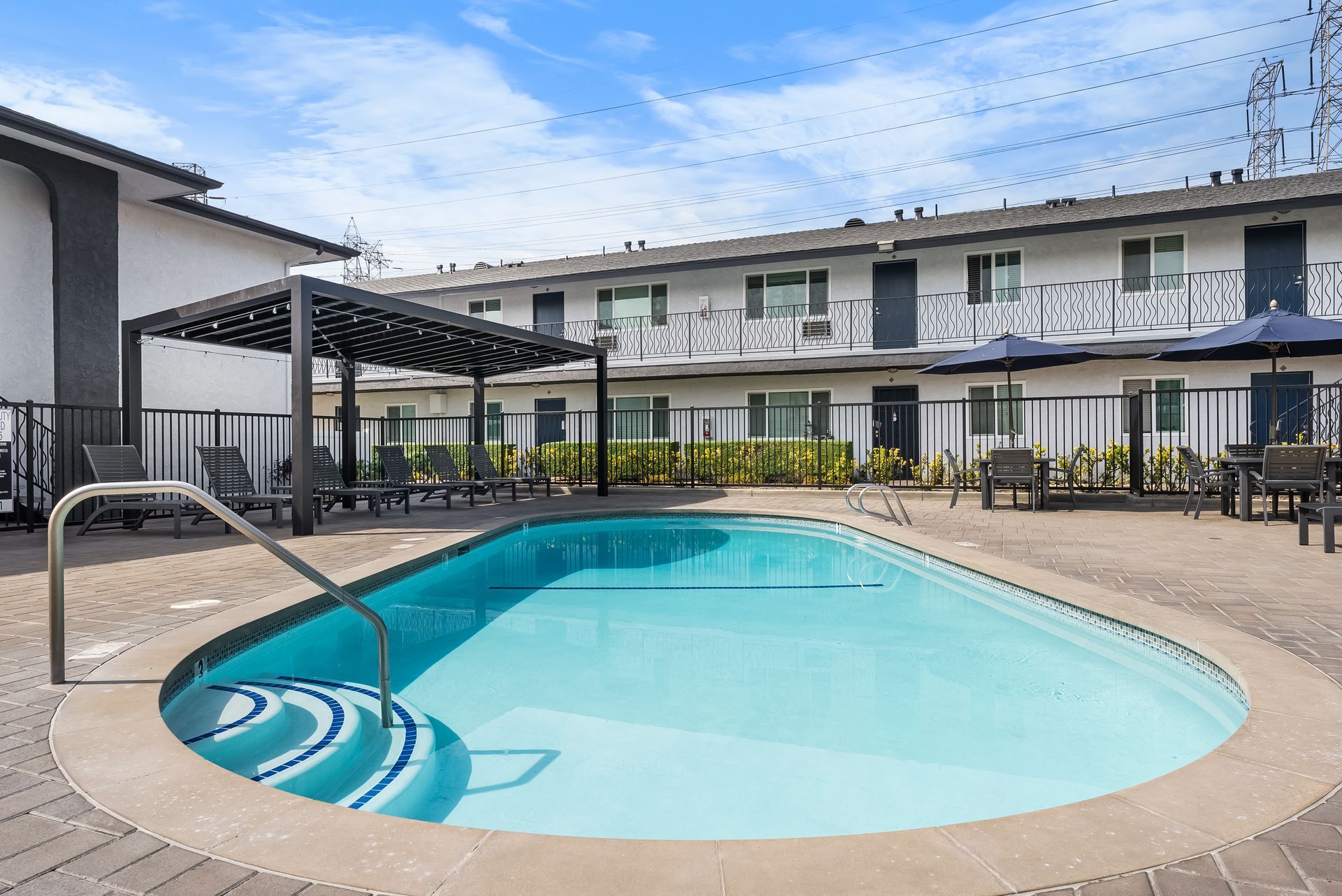 Swimming pool and lounge chairs