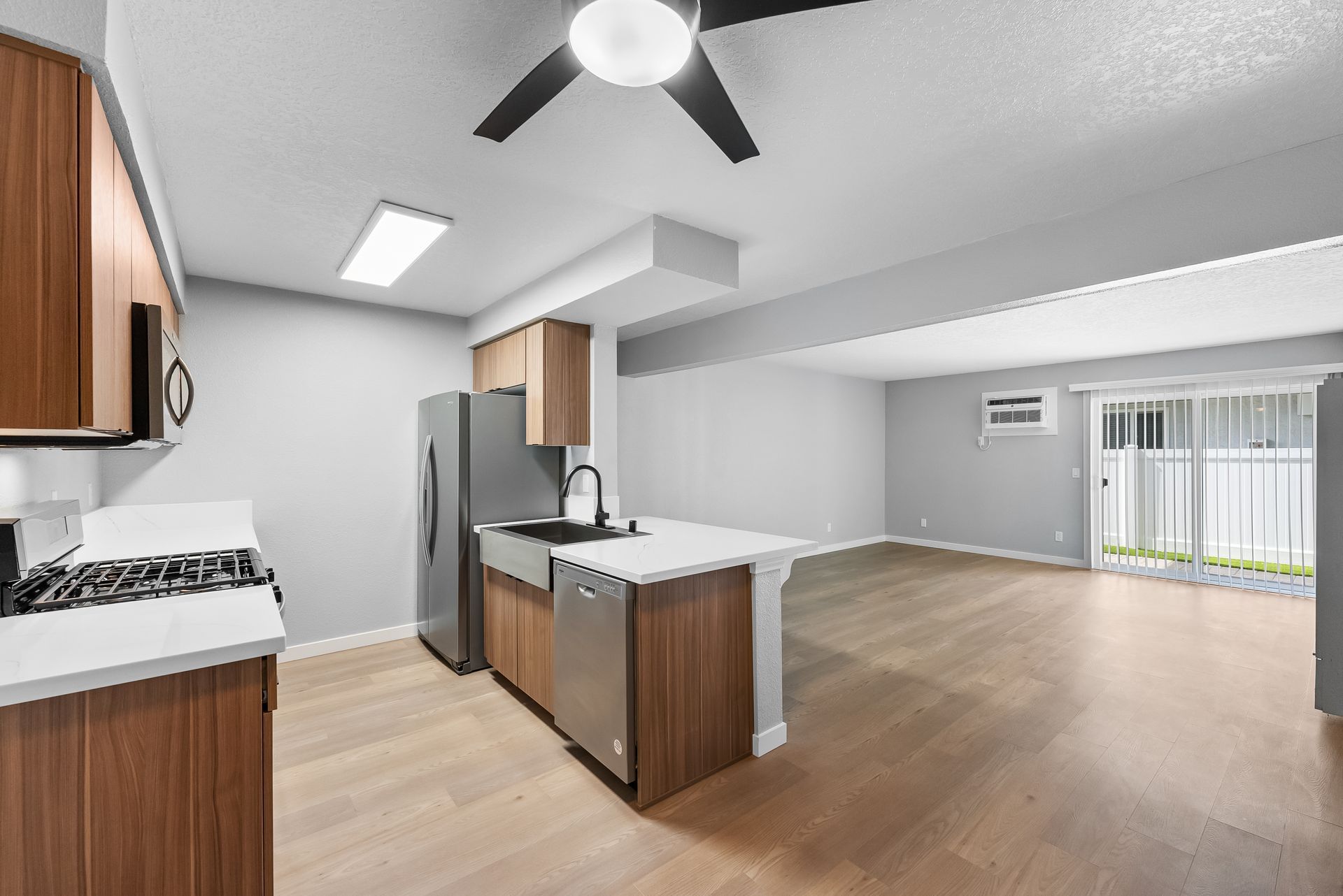 kitchen and living room