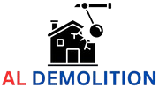Black house with a demolition ball, with "AL DEMOLITION" text below.