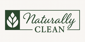 Logo for Naturally Clean, featuring a green leaf symbol and text on a light background.