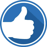 A thumbs up icon in a blue circle with a long shadow.