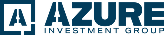 A blue and white logo for a azure investment group