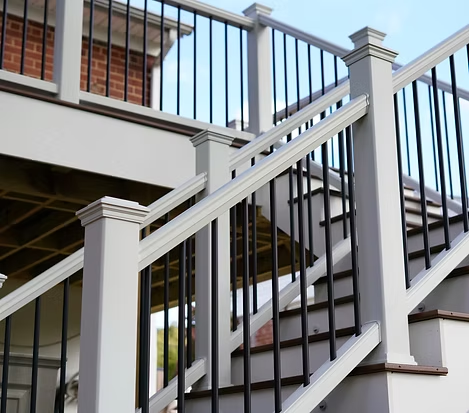 A trex rail system with black balesters