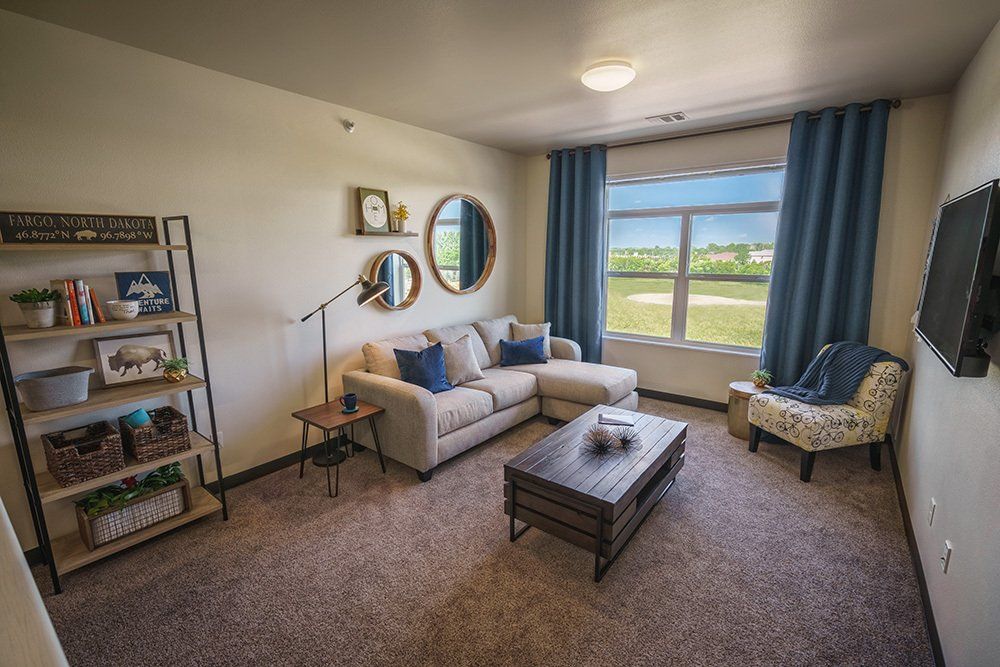 living room with big windows