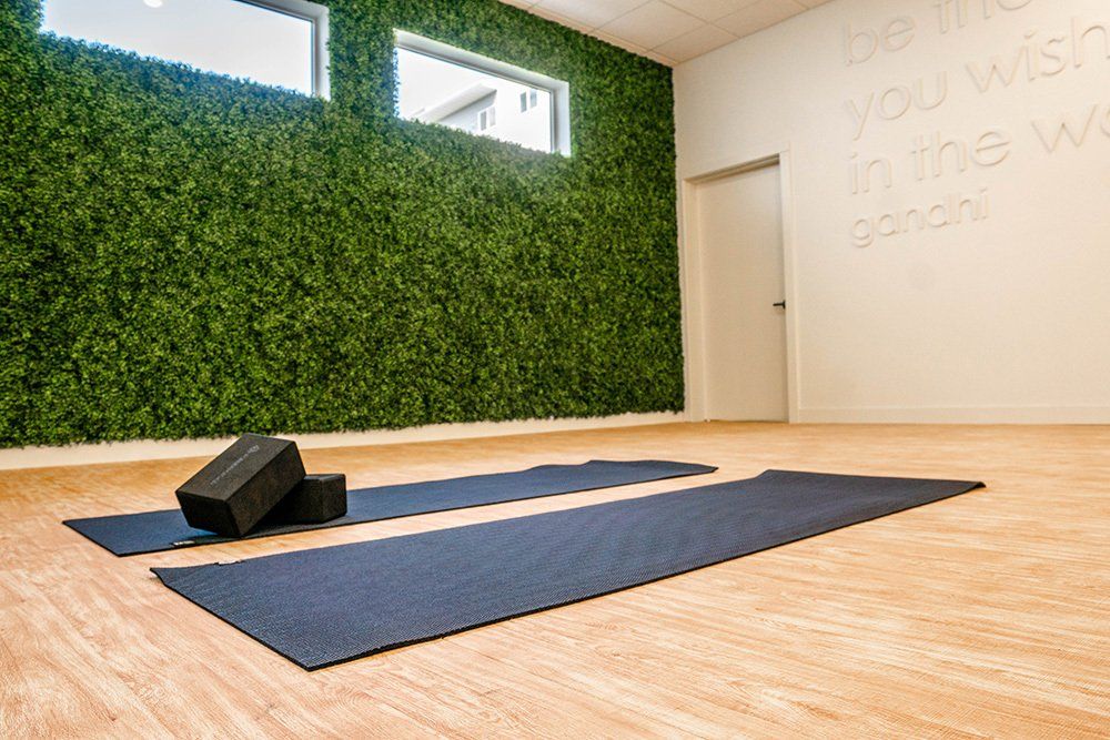 mat and blocks in yoga studio