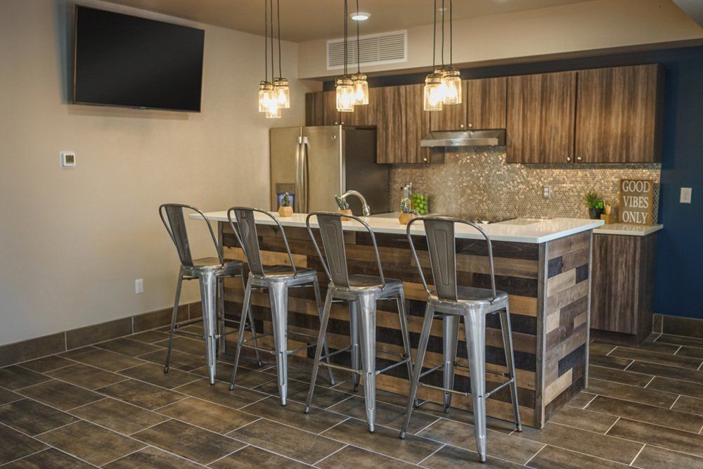 countertops and barstools
