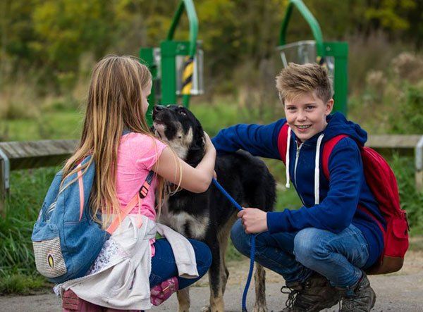 Children with their pet dog