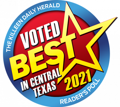 A sticker that says voted best in central texas 2021