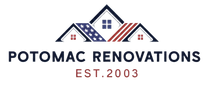 Logo for Potomac Renovations, featuring three stylized houses with the company name and established year.