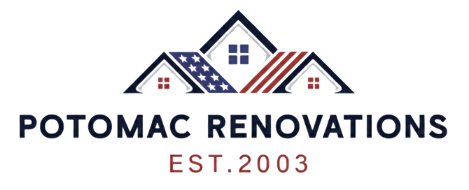 Logo for Potomac Renovations, featuring three stylized houses with the company name and established year.